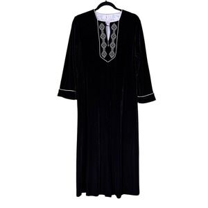Oscar de la Renta Pink Label Black‎ Velvet Embroidered Long Robe Gown Size S